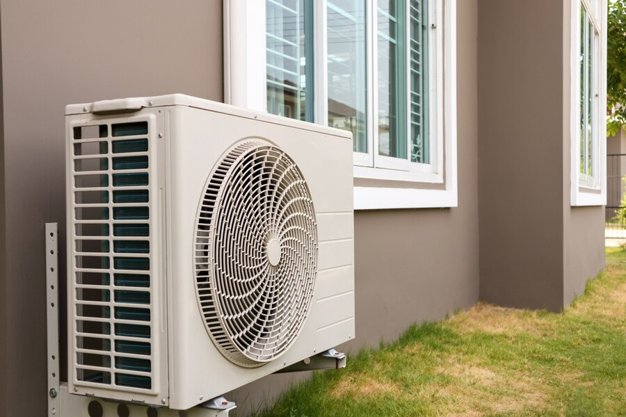 Heat pump installed outdoors