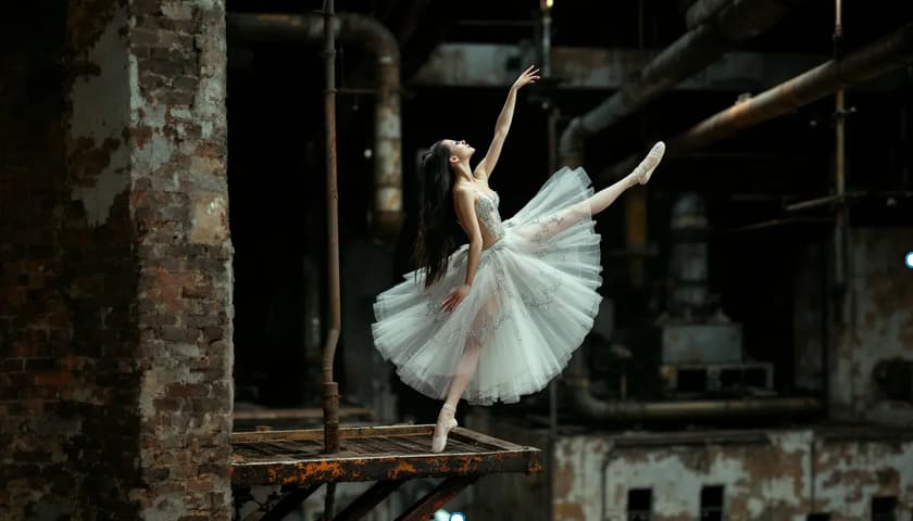 A dancer in a beautiful ballet pose, highlighting the visual language of ballet's aesthetics.
