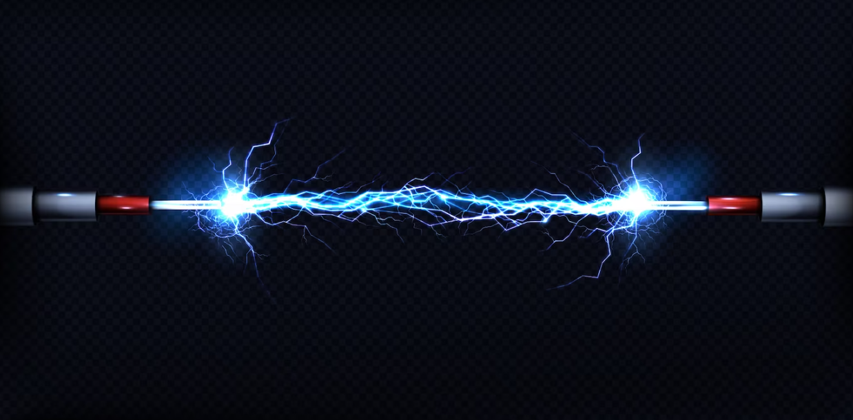 electrical discharge passing through the air between two pieces of naked wires